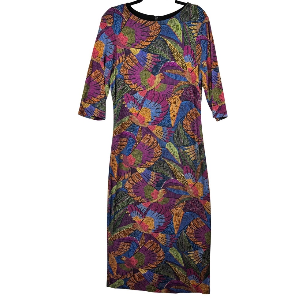 Farm Rio Dress Tropical Bird Flowers Macaws Midi Womens Large Multicolor Boho - Picture 9 of 16